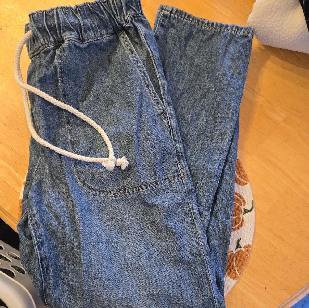 J. Crew Blue Denim Elastic Waist Wide Leg Jeans